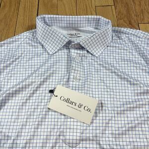 NWT Collars and Co Men’s Size L Relaxed Dress Collar Polo Shirt Blue White Grid